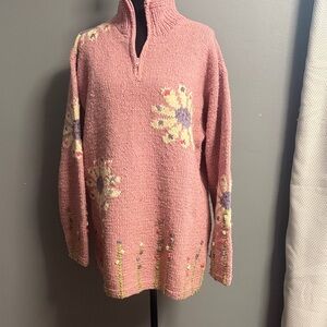 Pachamama handknit Floral Pink Sweater size medium